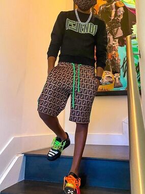 FF-Logo Inspired Shorts with Green Drawstring